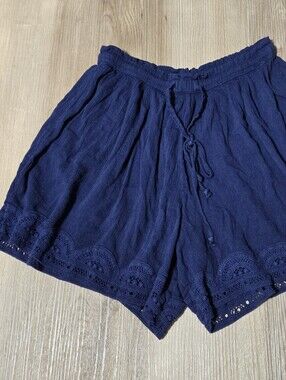 aerie Navy Crochet-Trim Boho Shorts